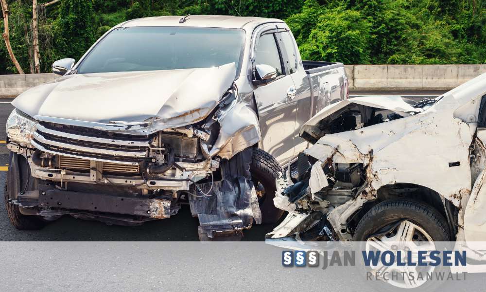 Zwei stark beschädigte Autos nach einem Verkehrsunfall